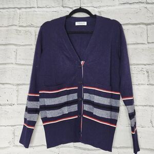 Thom Browne New York Wool Mohair Blend Striped Jacquard Cardigan Purple Medium